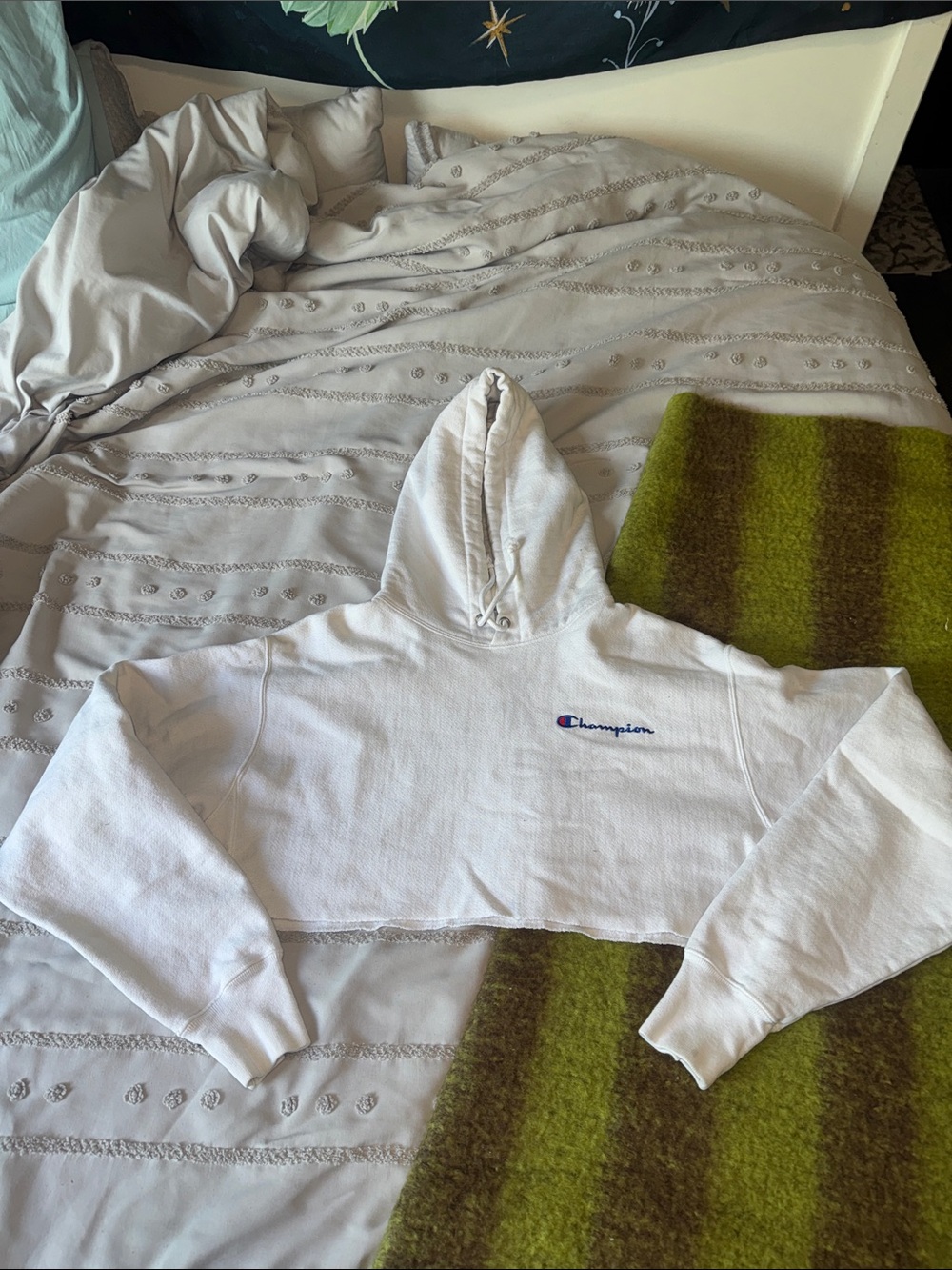 Champion White Cropped Hoodie Sweatshirt